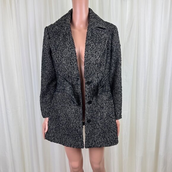 Jessica Simpson Boucle Wool Blend Fit Flare Bell Sleeve Coat Jacket Sz MD Black - Picture 3 of 17